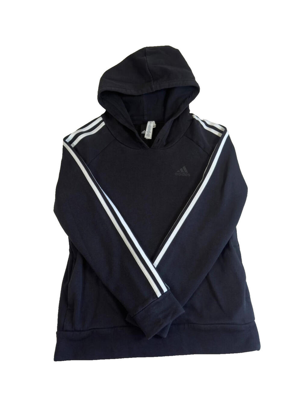 Adidas Women's Black 3 Stripe Pullover Hoodie Size Medium M Black White Logo